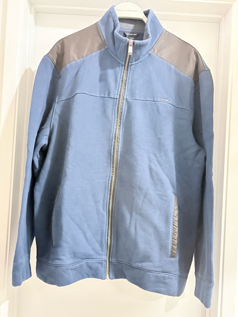 Calvin Klein Jeans Men's Blue/ Gray Full Zip Mock Neck Fleece Sweatshirt XL